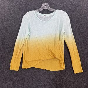 YFB Twist Shirt Women's XS Green Yellow Ombre 100% Linen Scoop Neck Relaxed